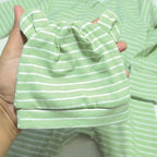 Soft Cotton Baby Footie , Cap Set — Green Strip