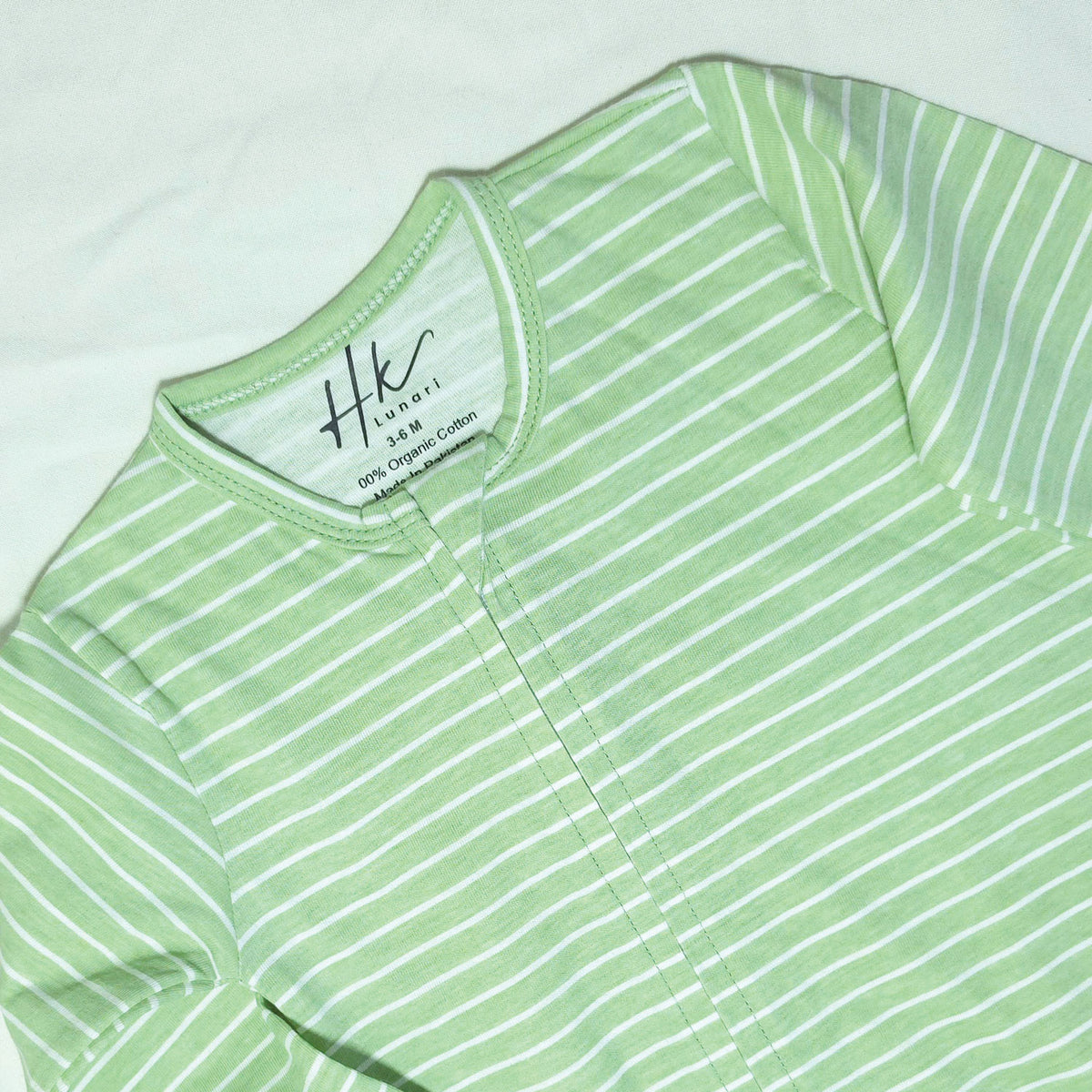 Soft Cotton Baby Footie , Cap Set — Green Strip