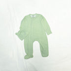 Soft Cotton Baby Footie , Cap Set — Green Strip
