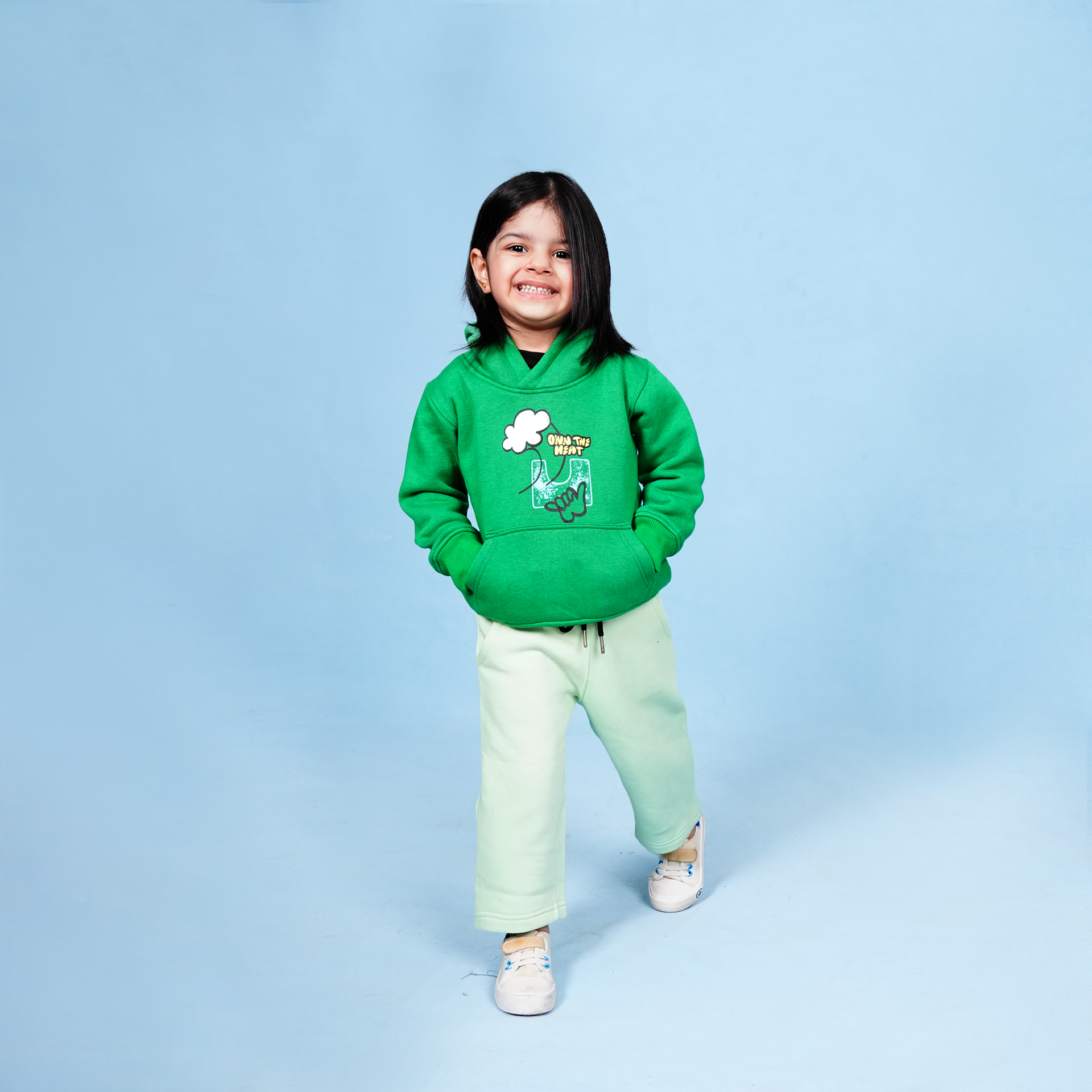 Own The Heart Green Hoodie Fleece Set
