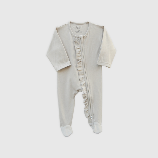 Gray Baby Girl Cotton  – Zipper Sleepsuit
