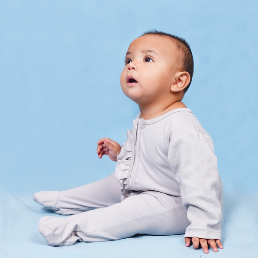 Gray Baby Girl Cotton  – Zipper Sleepsuit