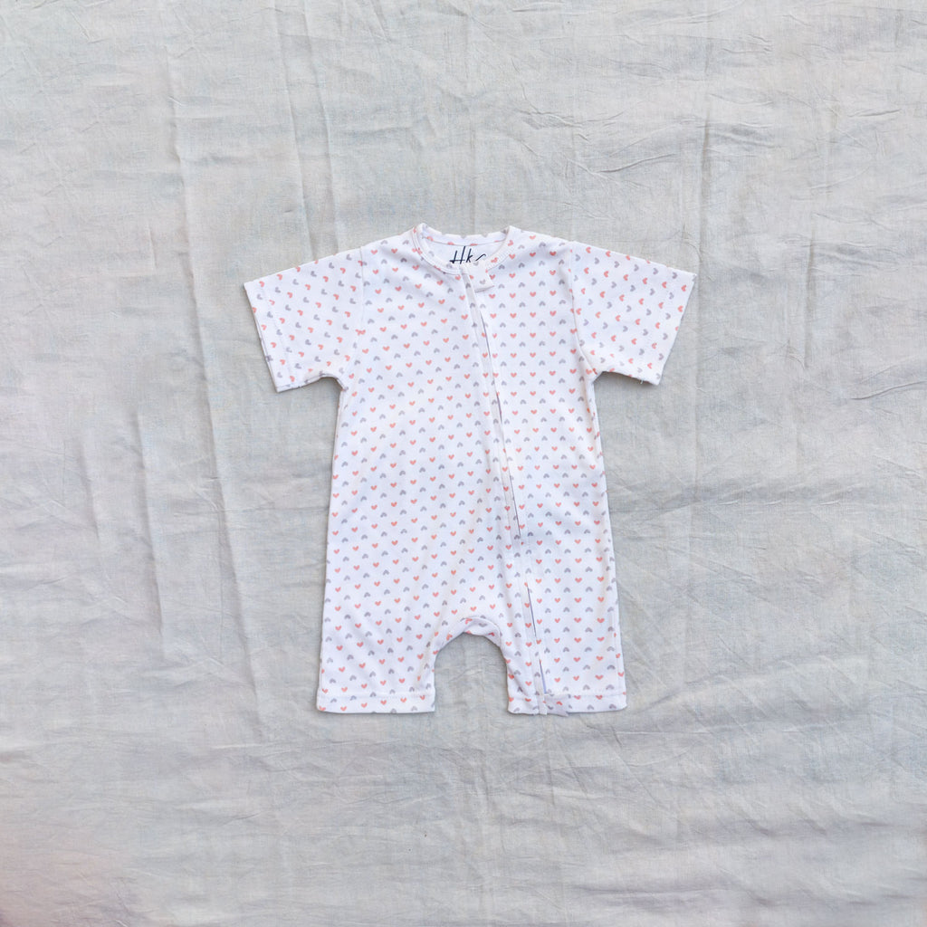 Heart Cotton Zip Half Romper