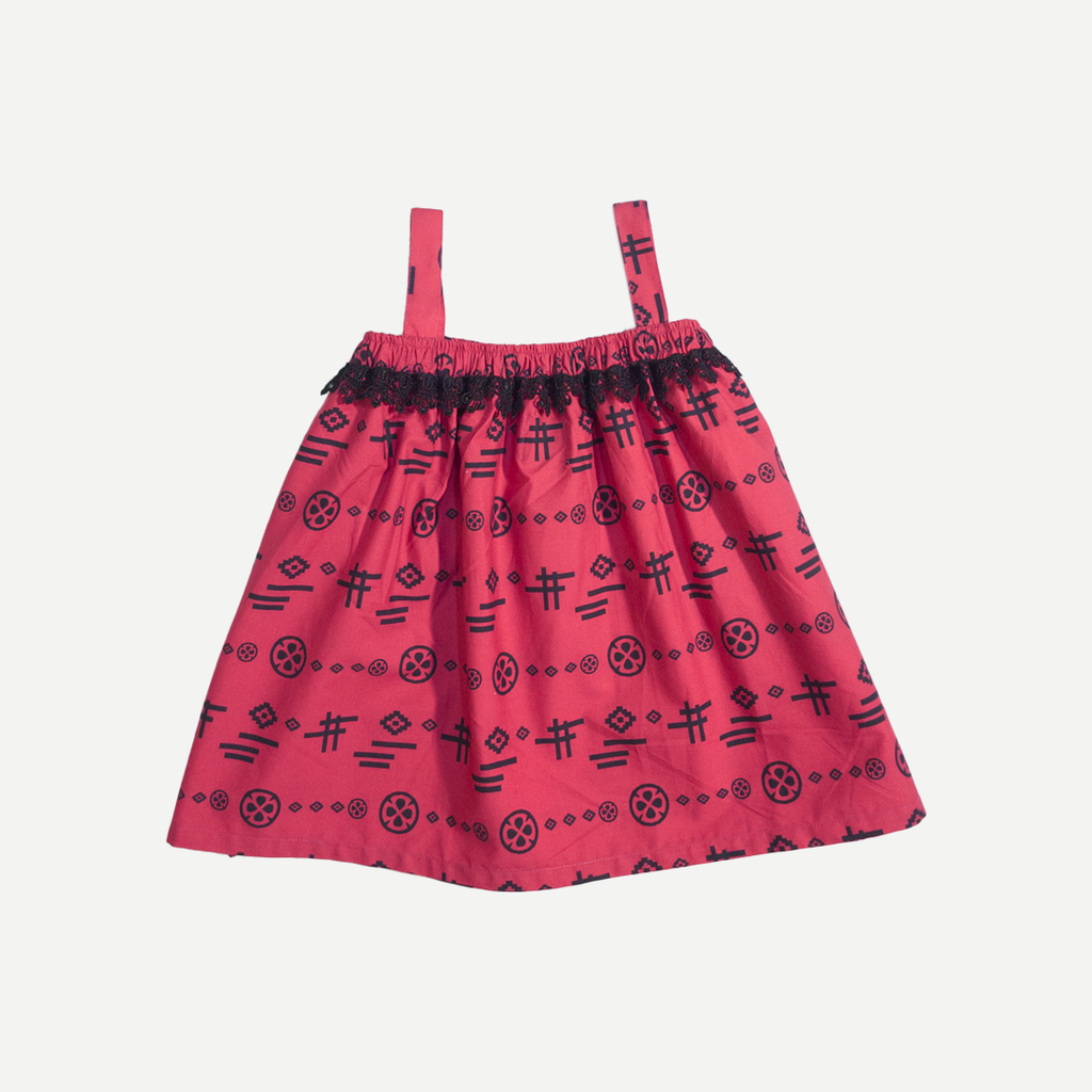 Blush pink sleeveless cotton top for girls with tribal black print