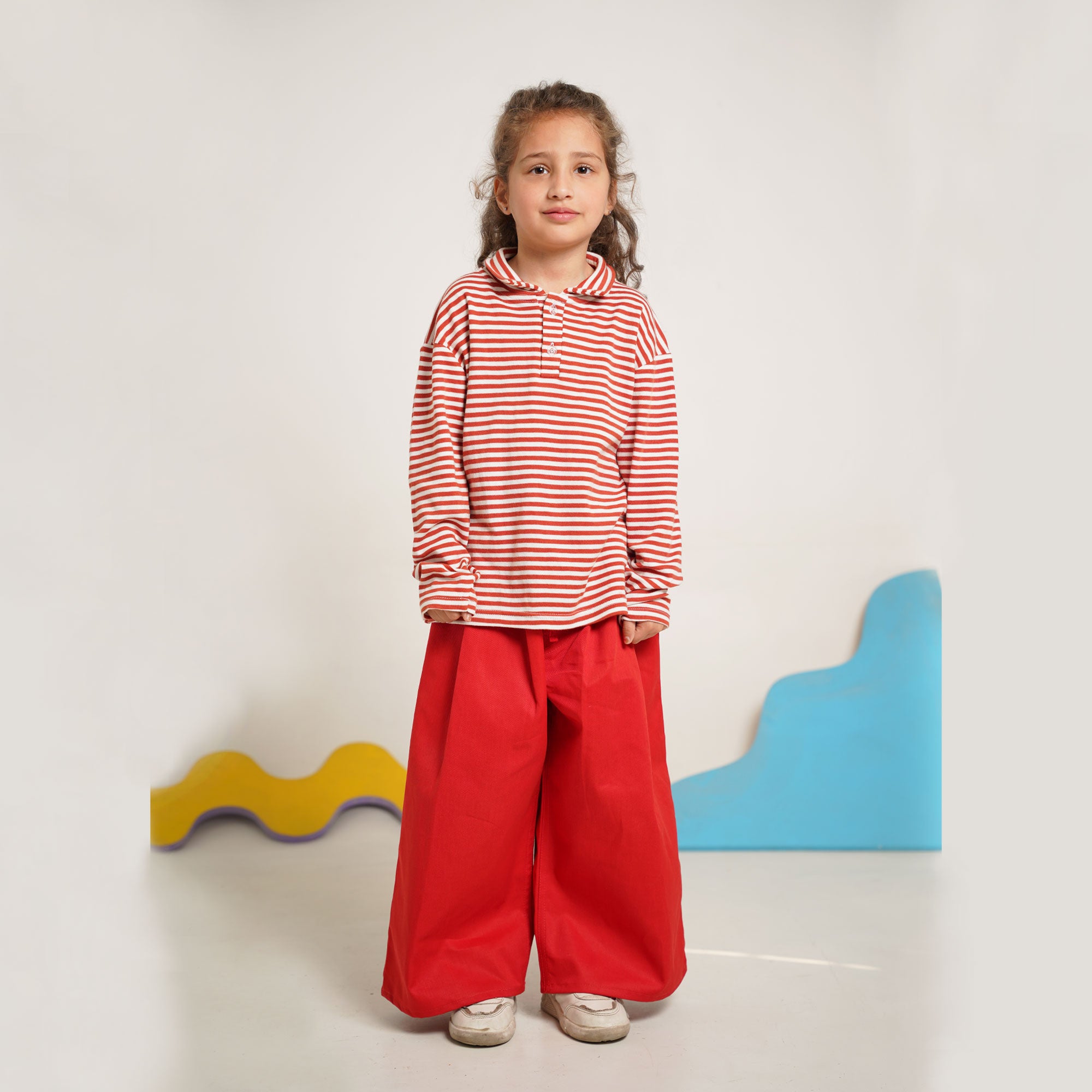 Burgundy Striped Co-Ord Set – Polo Shirt & Wide-Leg Trouser