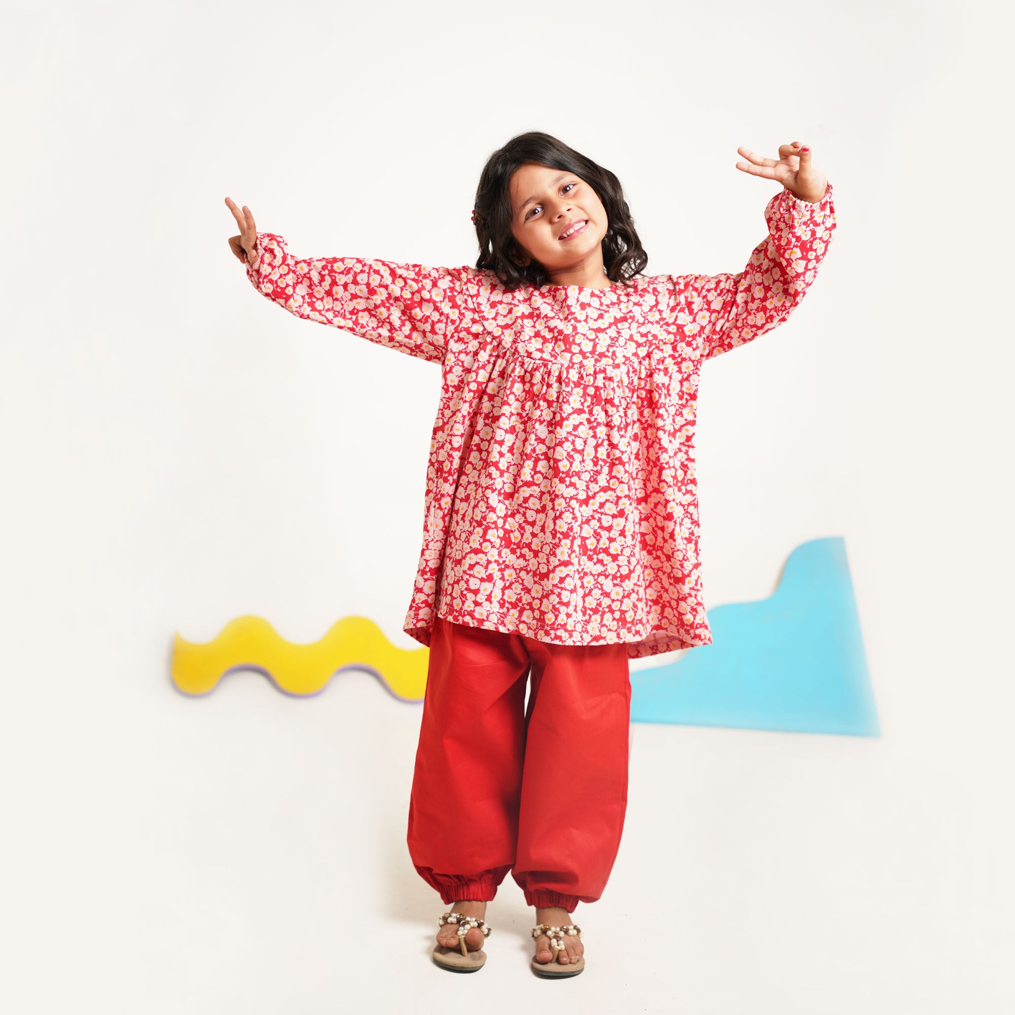 Burgundy Blossom Yolk Top with Balloon Trouser