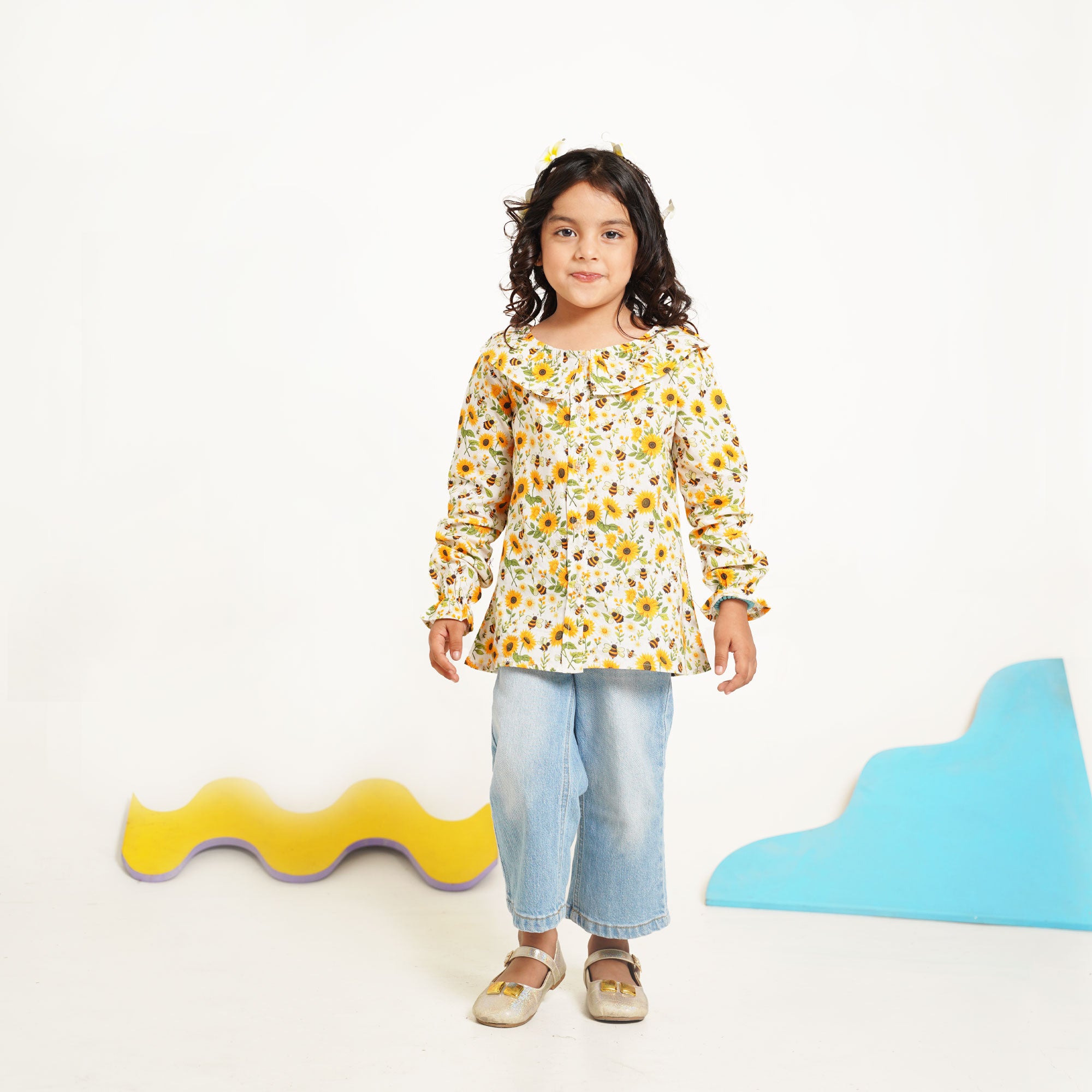 Sunflower Bloom Printed Top for Girls