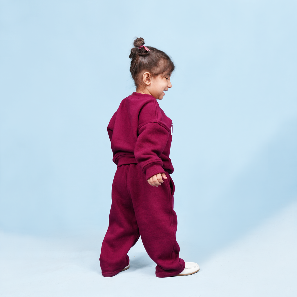 Maroon Unisex Fleece Sweatshirt & Trouser Set
