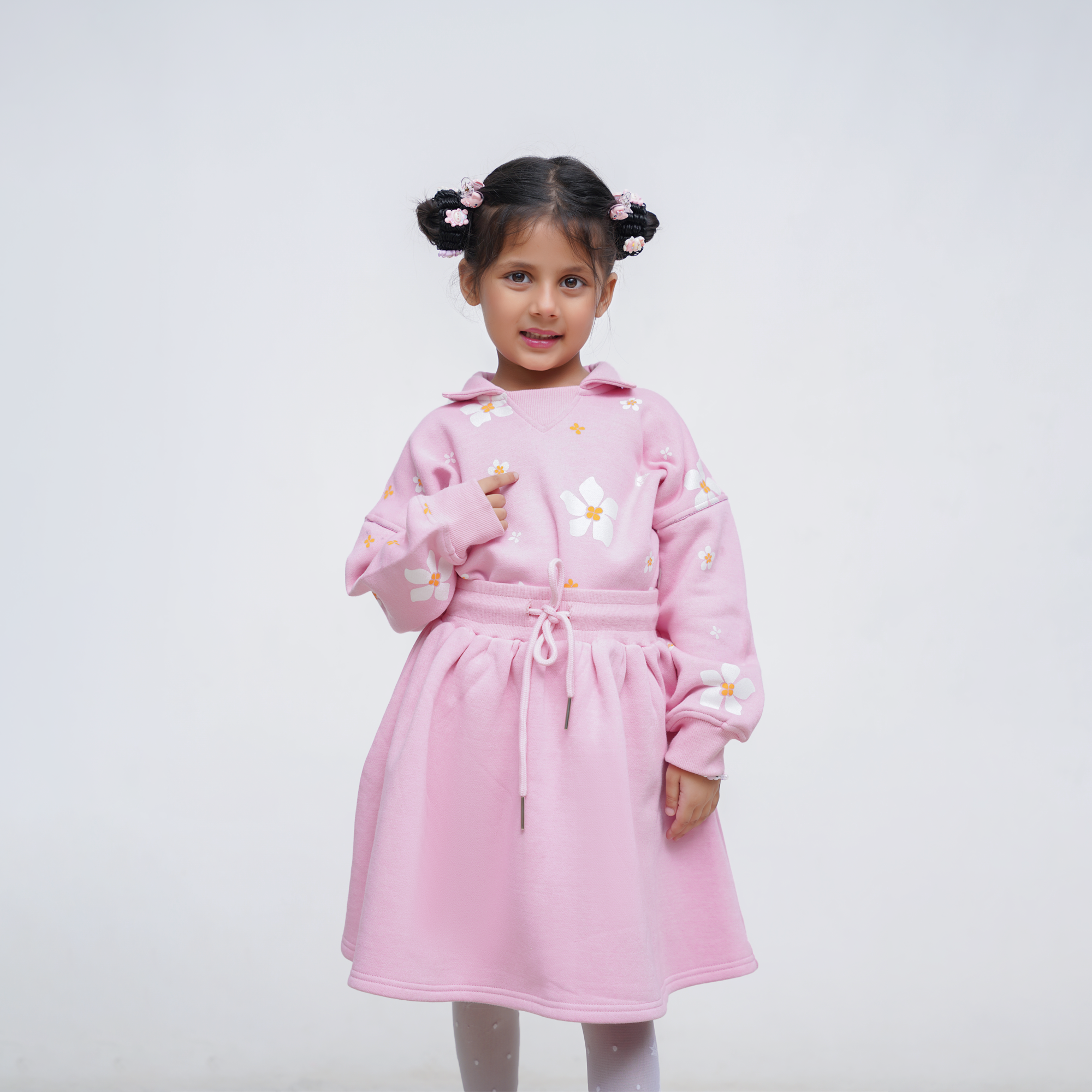 Soft Pink Floral Sweatshirt & Skirt Set