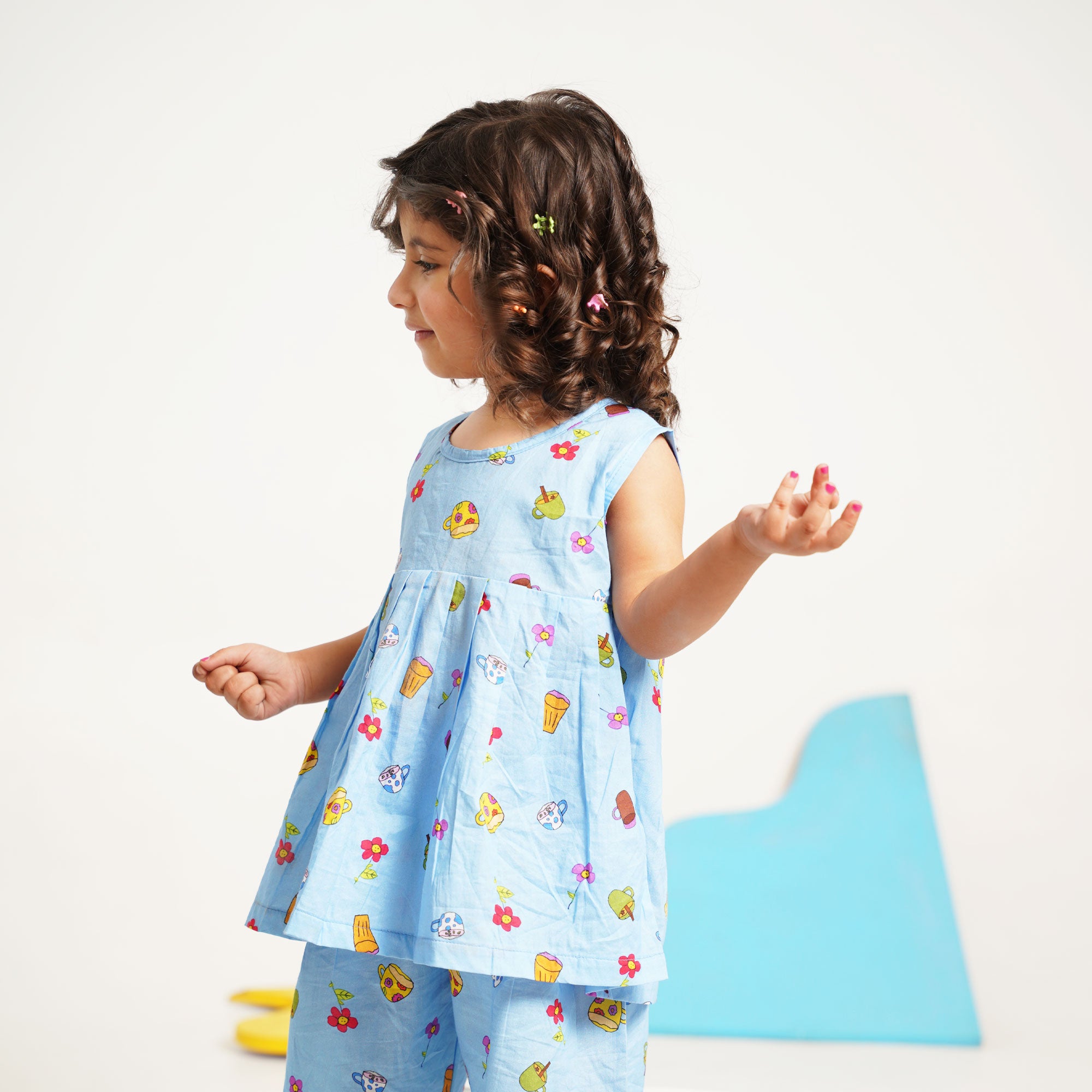 Blue Printed Top with Matching Capri Culotte Pants