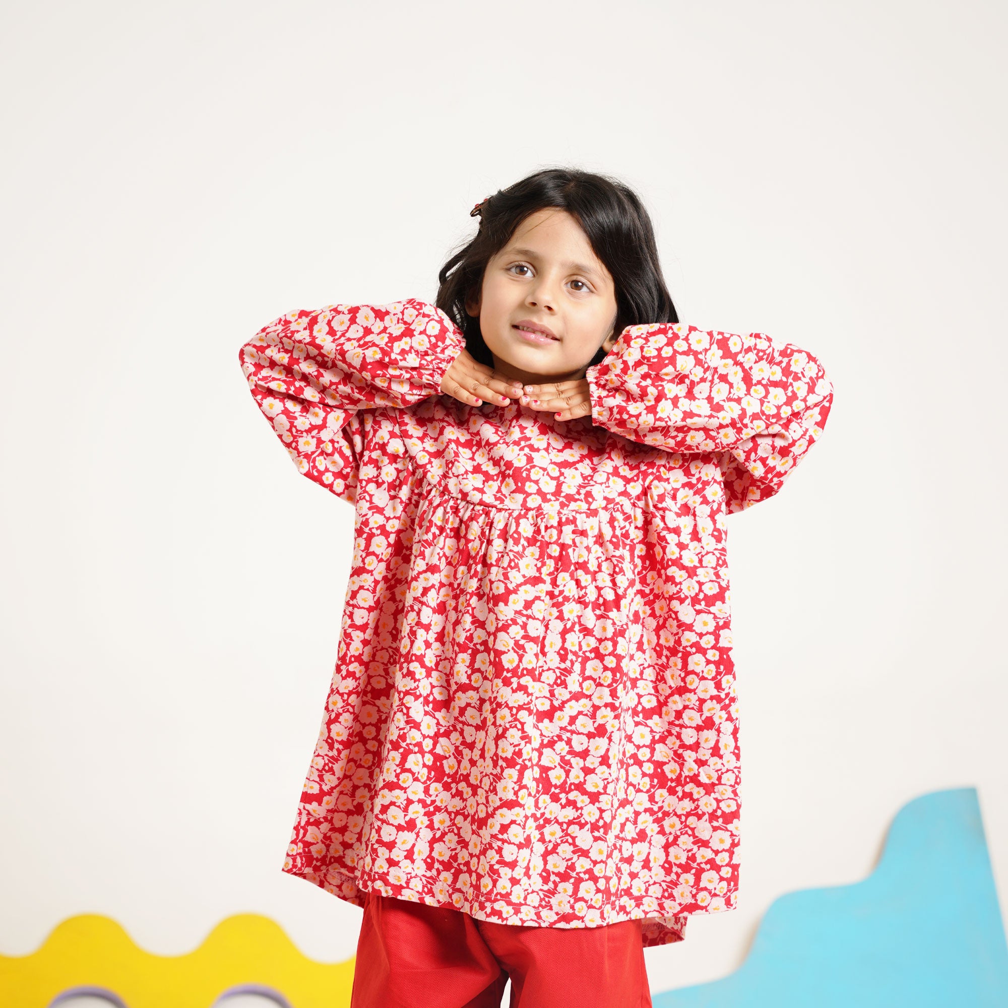 Burgundy Blossom Yolk Top with Balloon Trouser