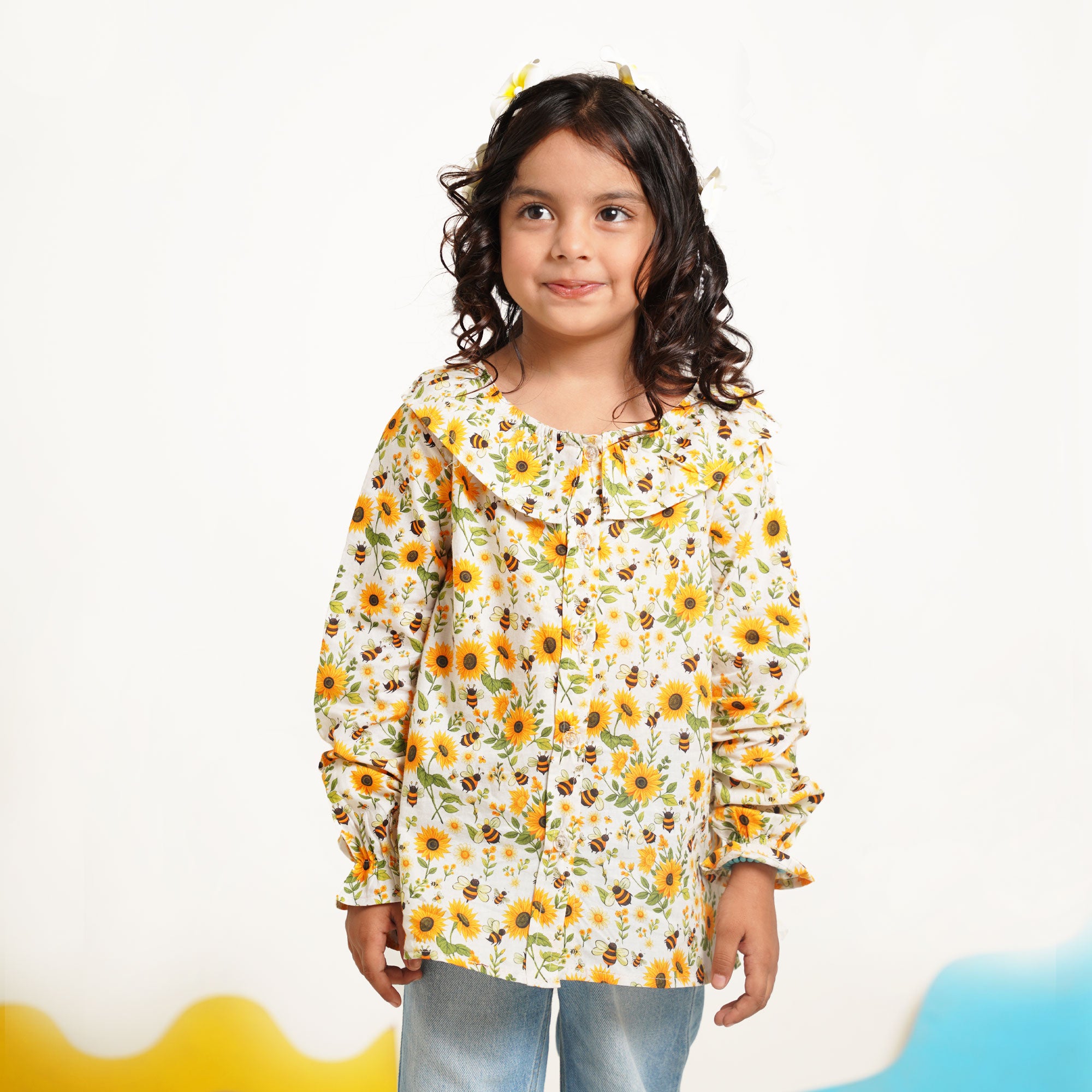 Sunflower Bloom Printed Top for Girls