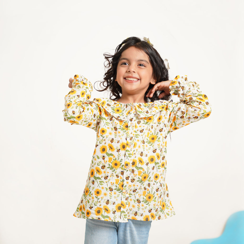 Sunflower Bloom Printed Top for Girls