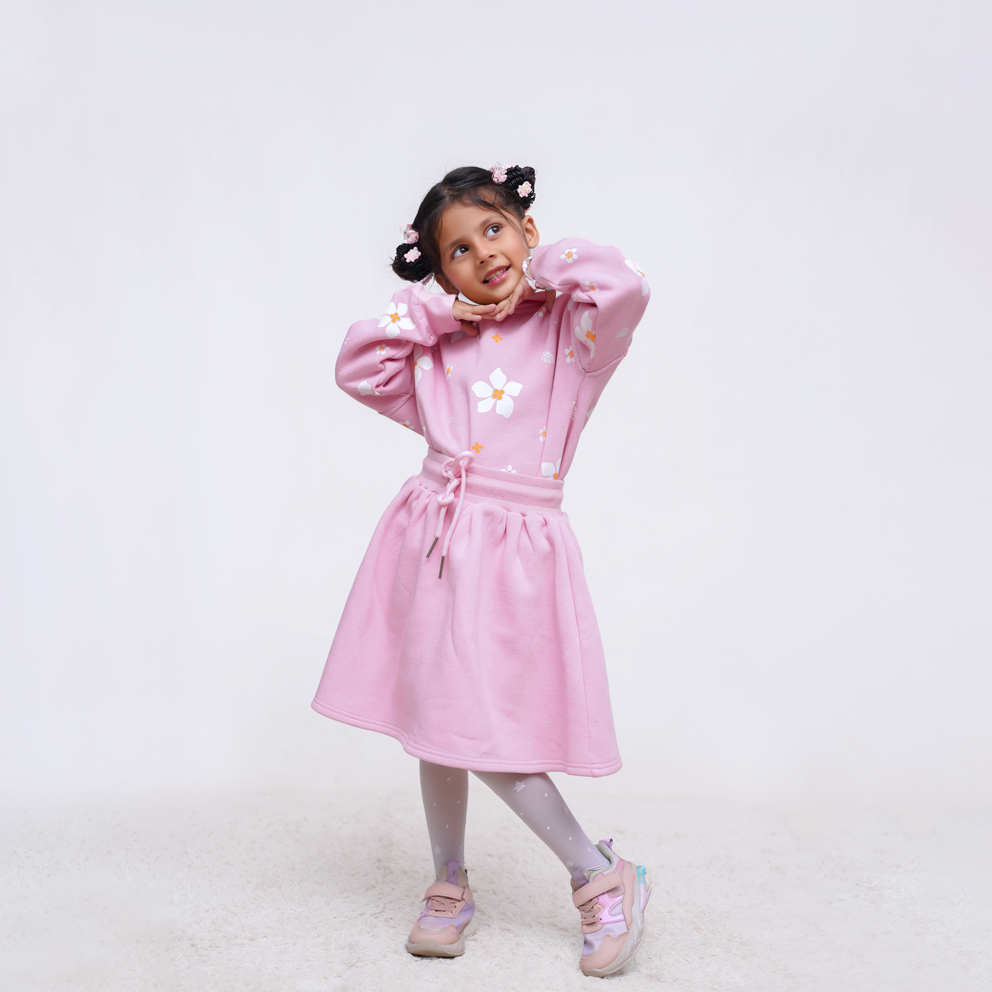 Soft Pink Floral Sweatshirt & Skirt Set