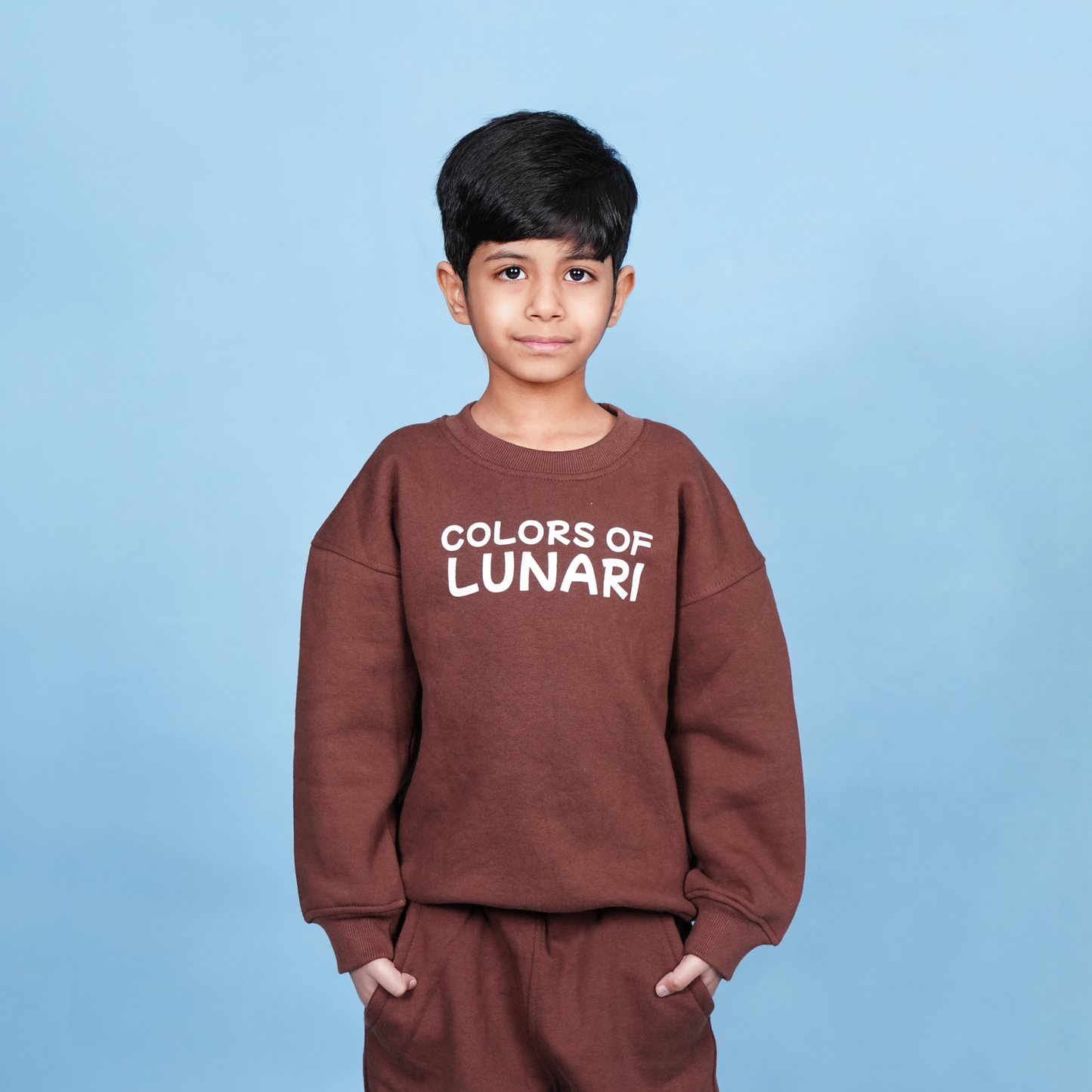 Brown Unisex Fleece Sweatshirt & Trouser Set