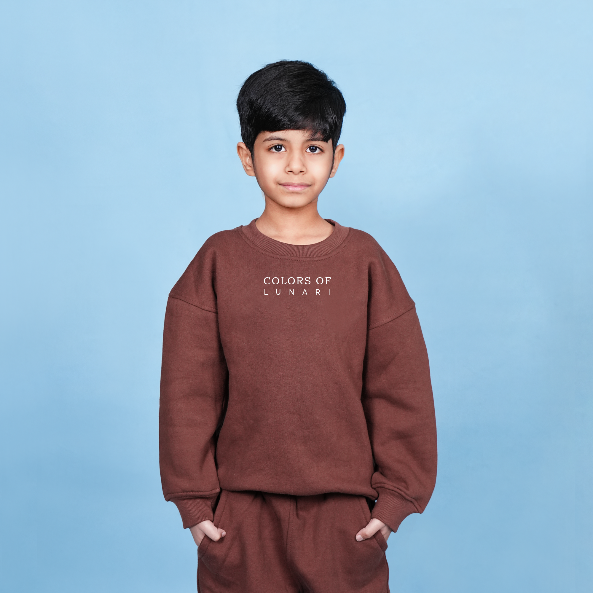 Brown Unisex Fleece Sweatshirt & Trouser Set