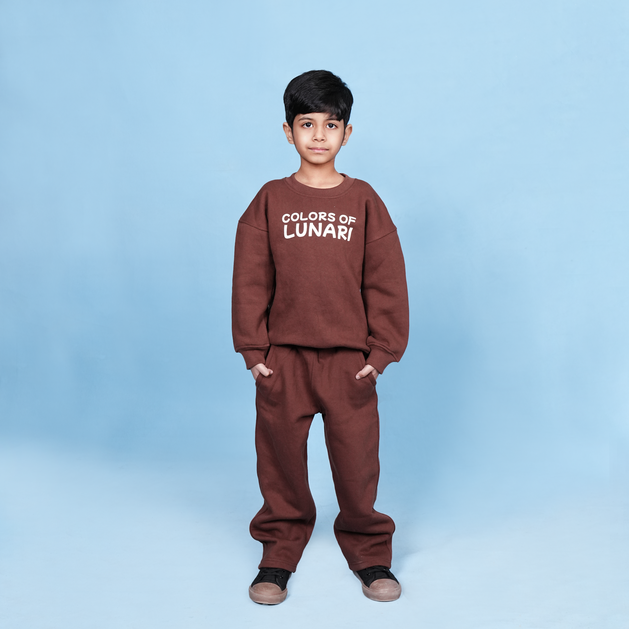 Brown Unisex Fleece Sweatshirt & Trouser Set