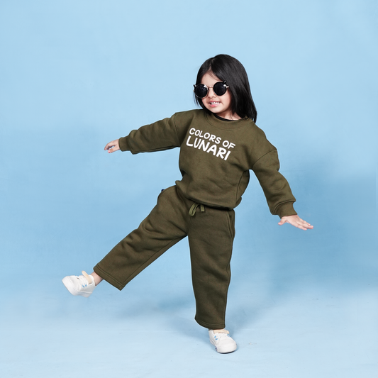 Olive Green Unisex Fleece Sweatshirt & Trouser Set