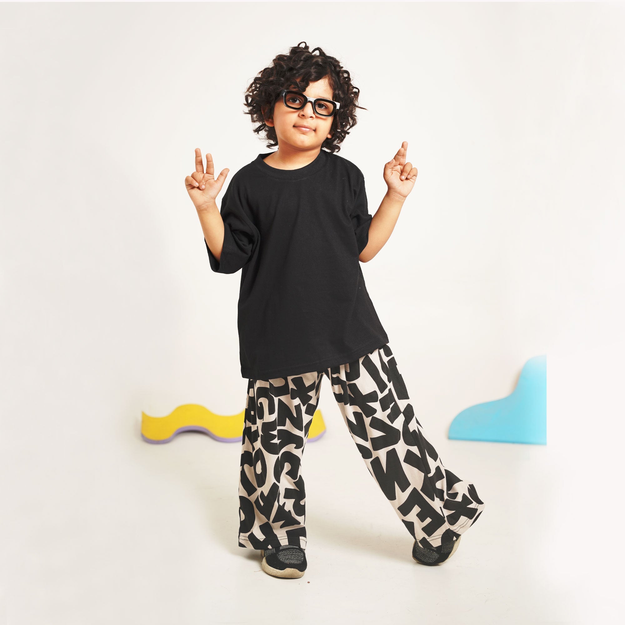 Black Tee with Printed Tapered Pants