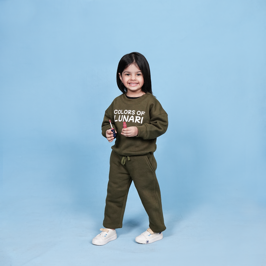 Olive Green Unisex Fleece Sweatshirt & Trouser Set
