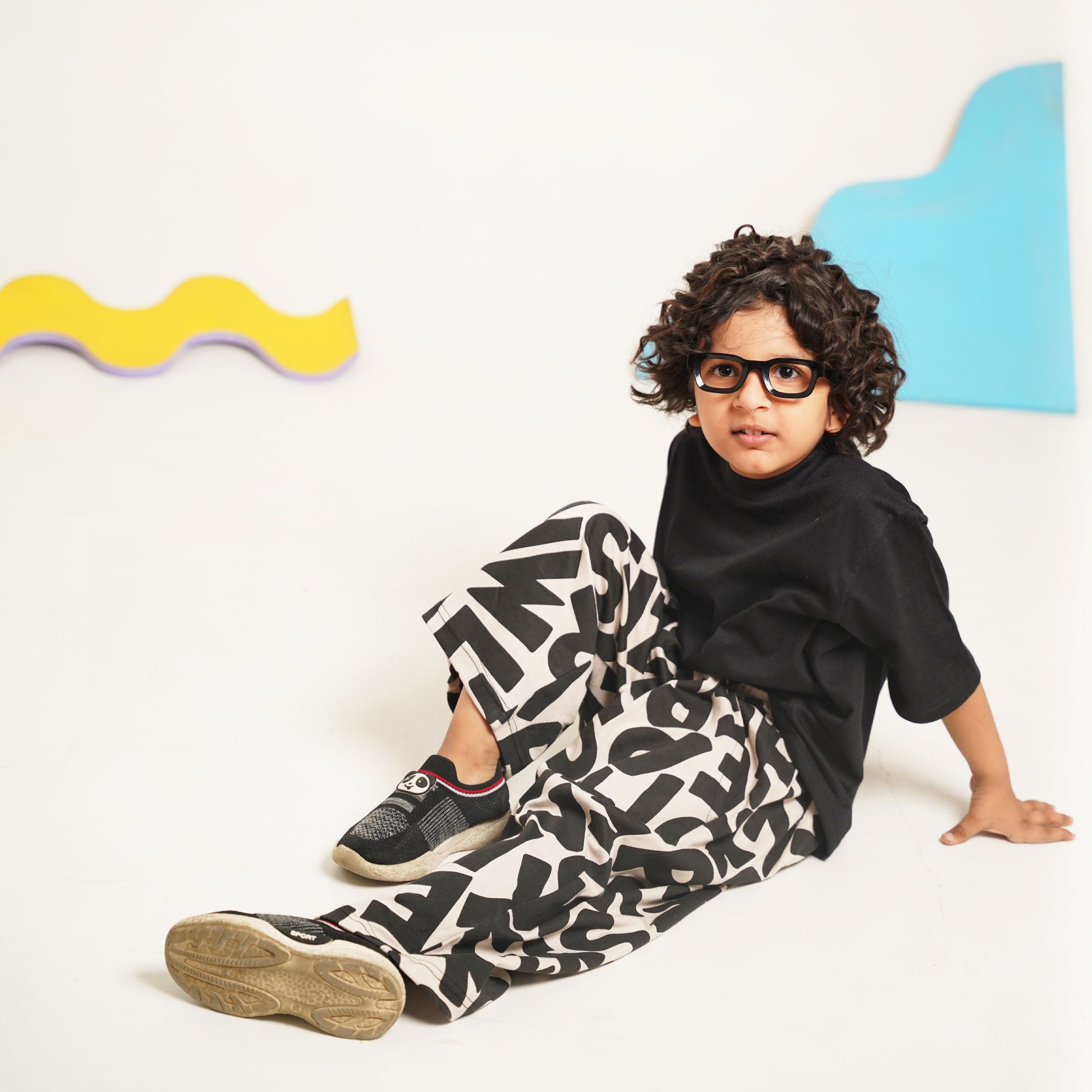 Black Tee with Printed Tapered Pants