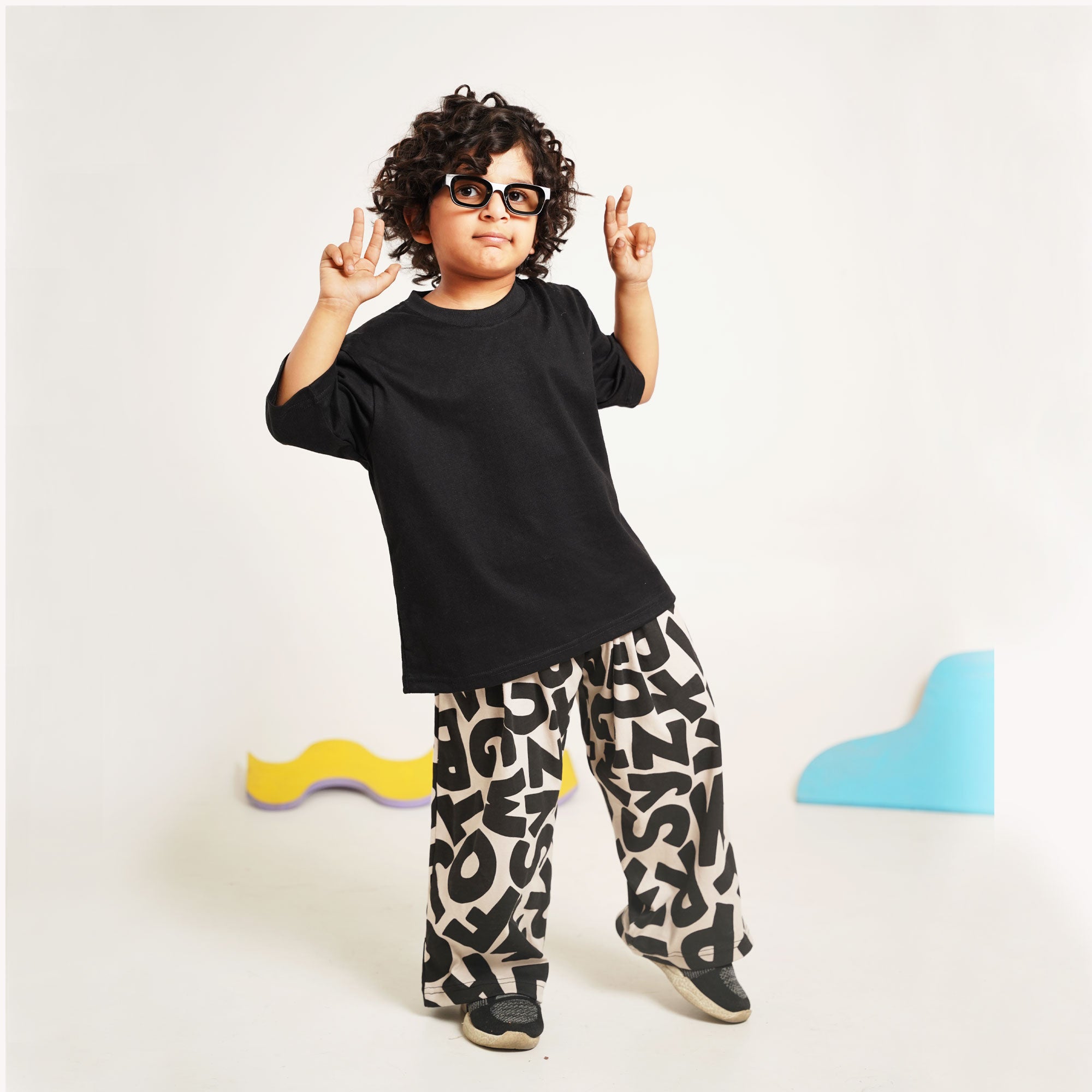 Black Tee with Printed Tapered Pants