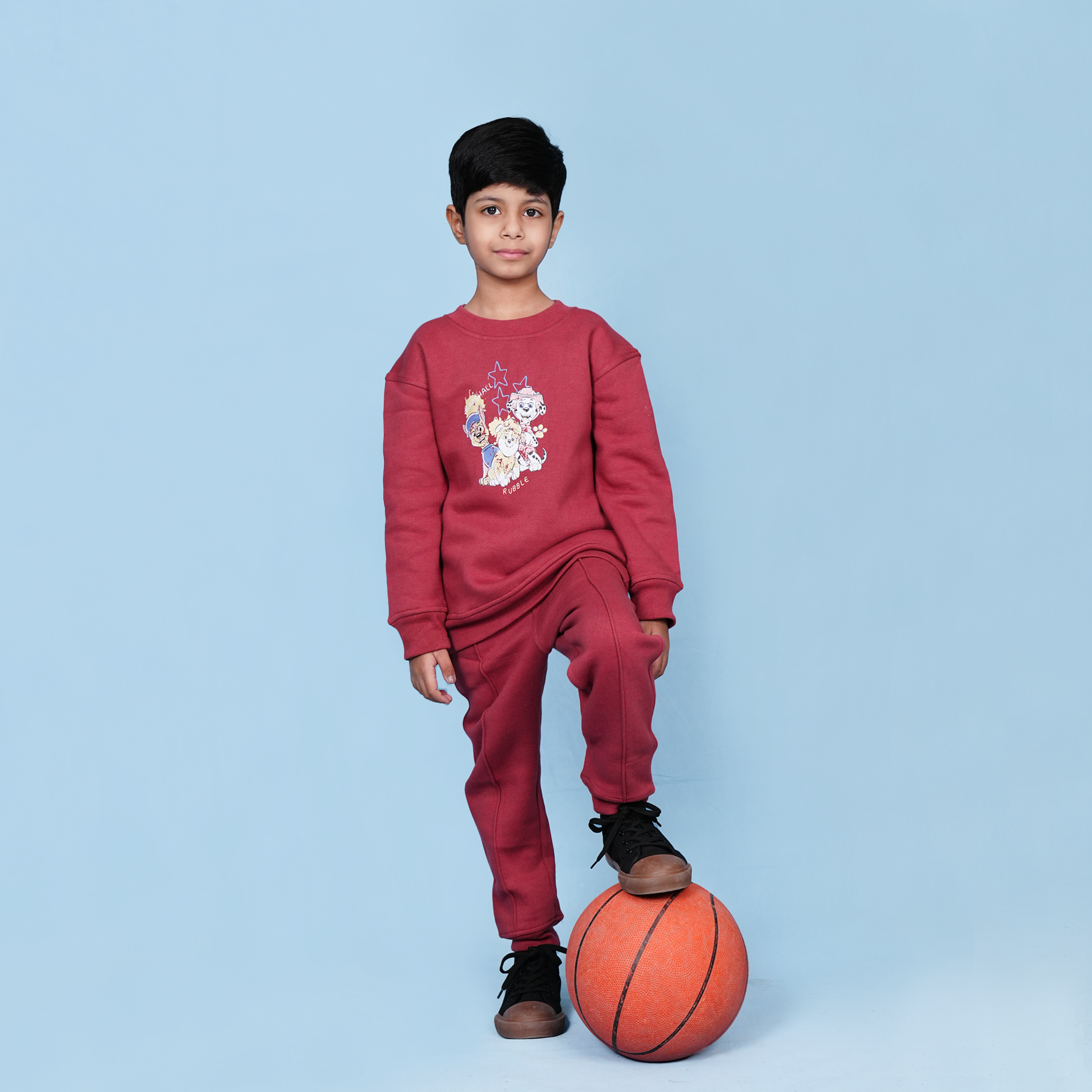 Burgundy Pups Fleece Sweatshirt Jogger Set