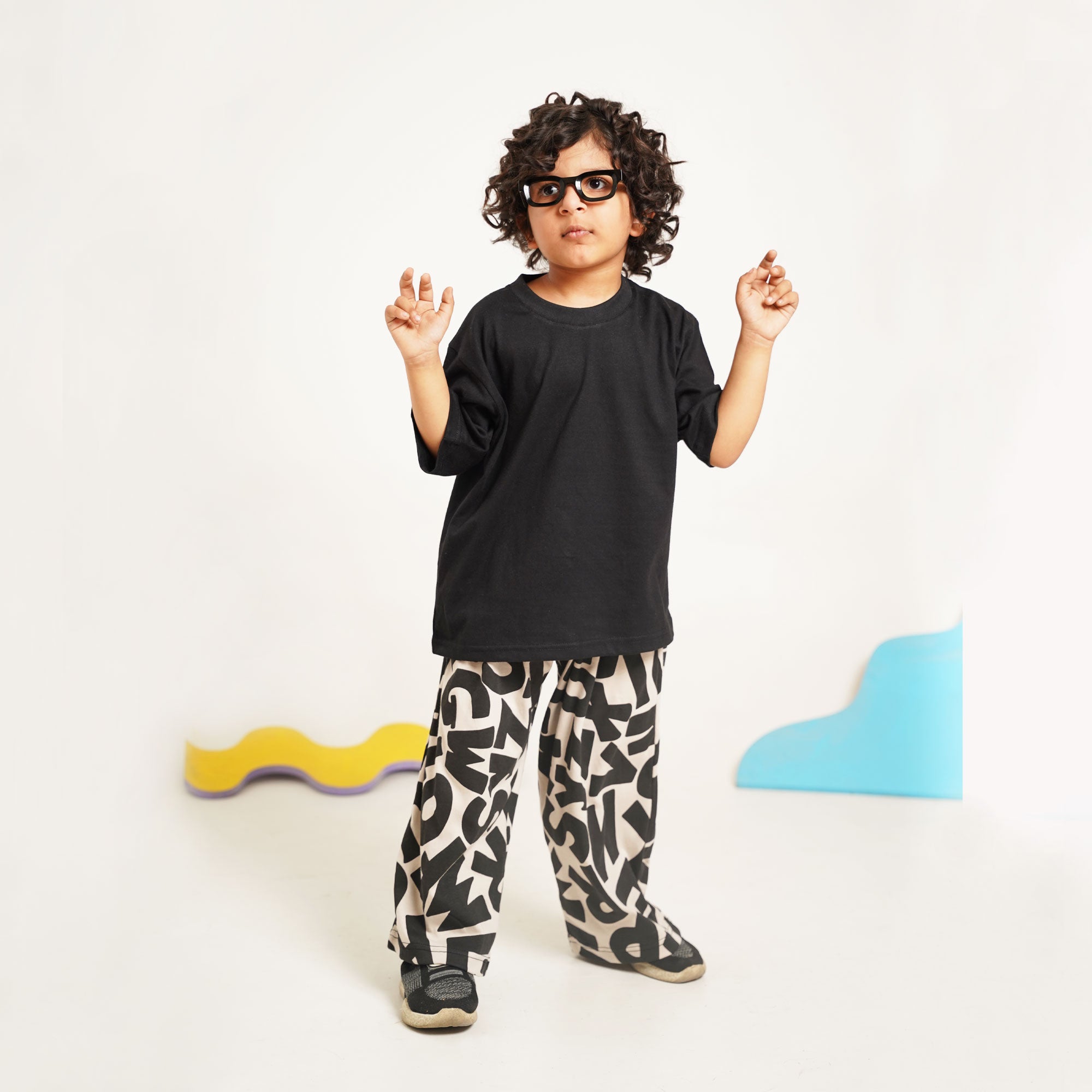 Black Tee with Printed Tapered Pants