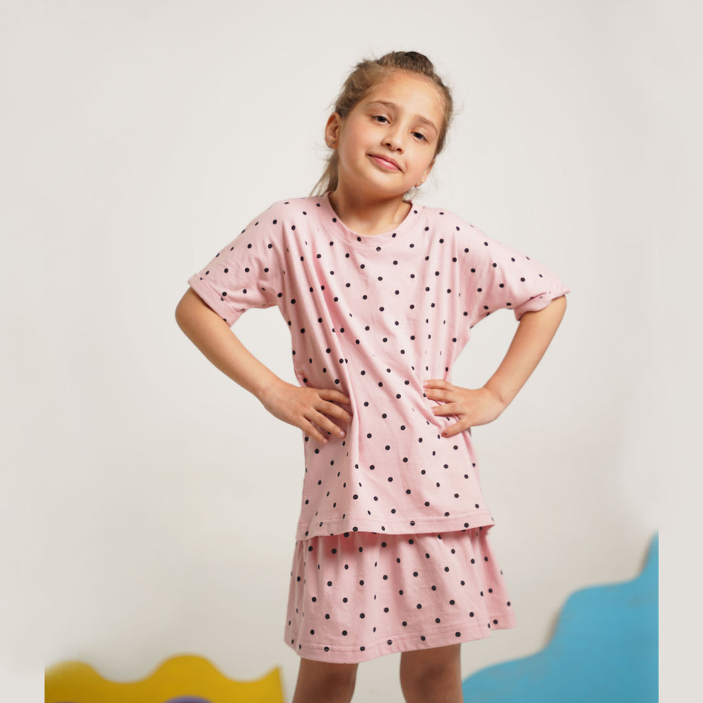 Soft Pink Co-Ord Set – Relaxed Fit Top with Skirt