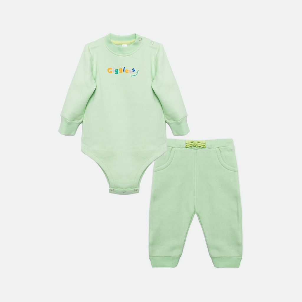 Mint Green Fleece Baby Set – Romper & Trouser