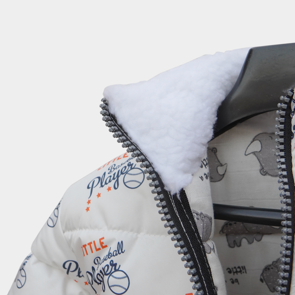 Little Player White Printed Puffer Jacket