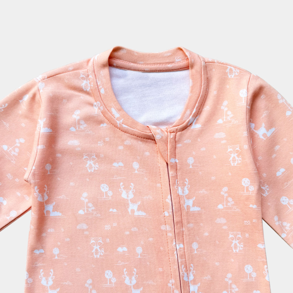 Soft Cotton Baby Romper — Soft Peach Forest