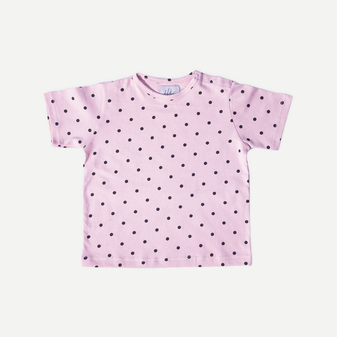 Girls light pink cotton polka dot tee and skirt set