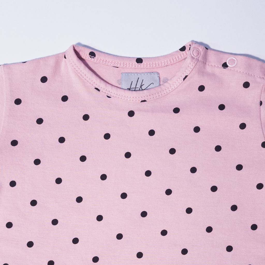 Girls light pink cotton polka dot tee and skirt set