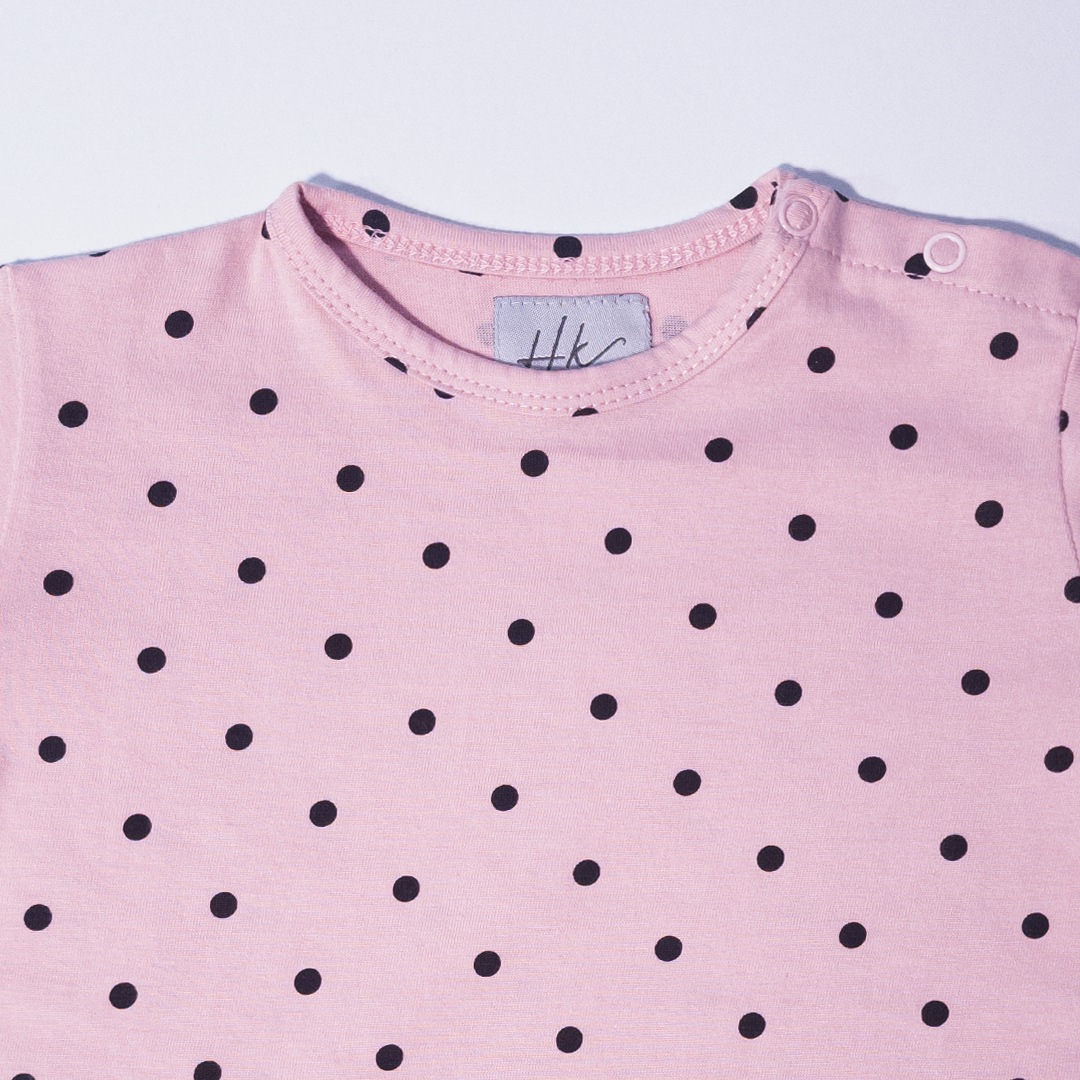 Girls light pink cotton polka dot tee and skirt set