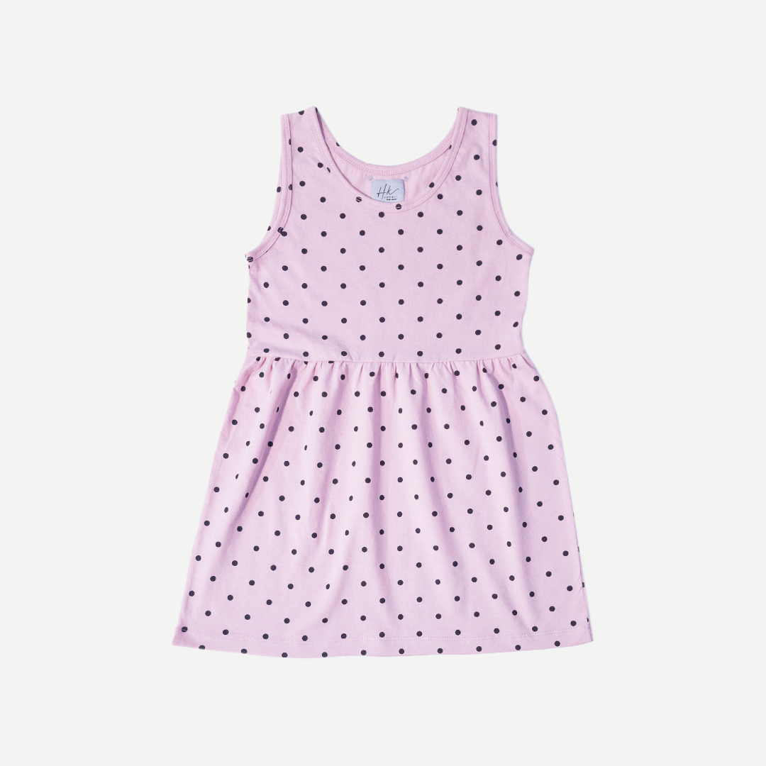 Girls pink polka dot cotton sleeveless frock