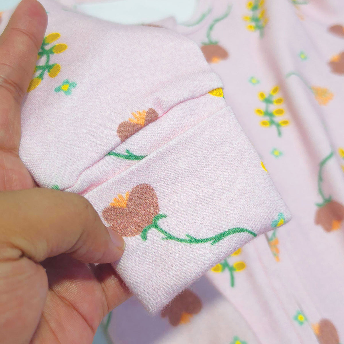Soft Cotton Baby Footie , Pink floral