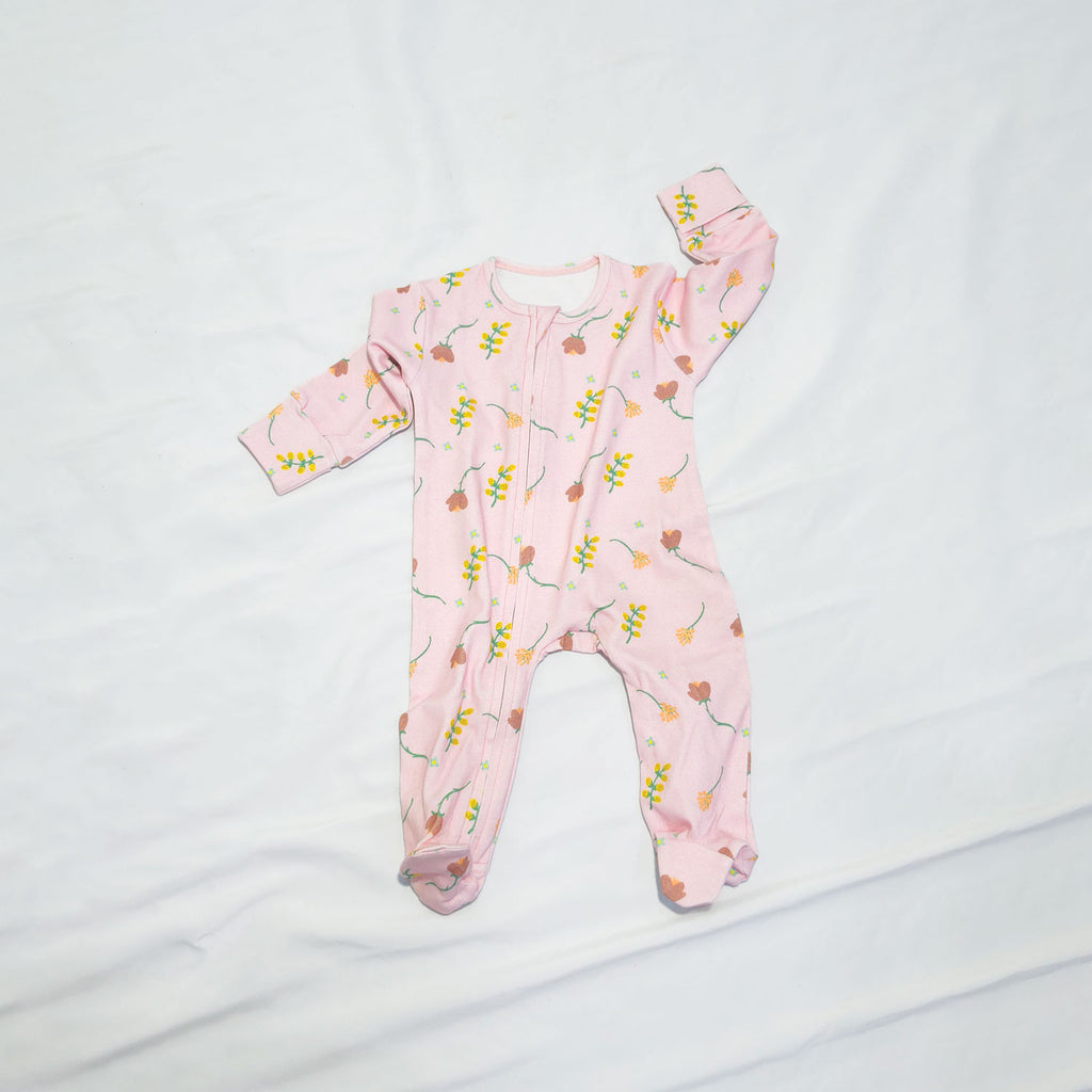 Soft Cotton Baby Footie , Pink floral