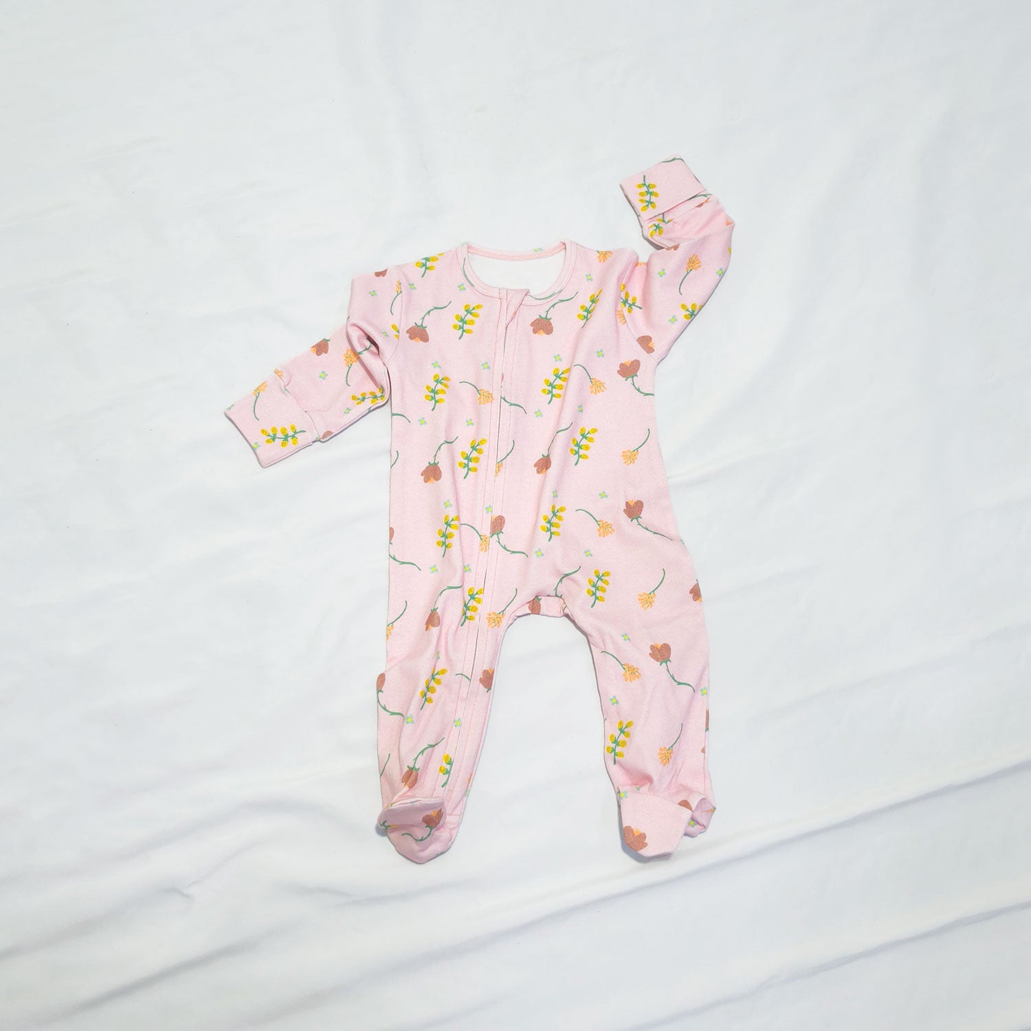 Soft Cotton Baby Footie , Pink floral