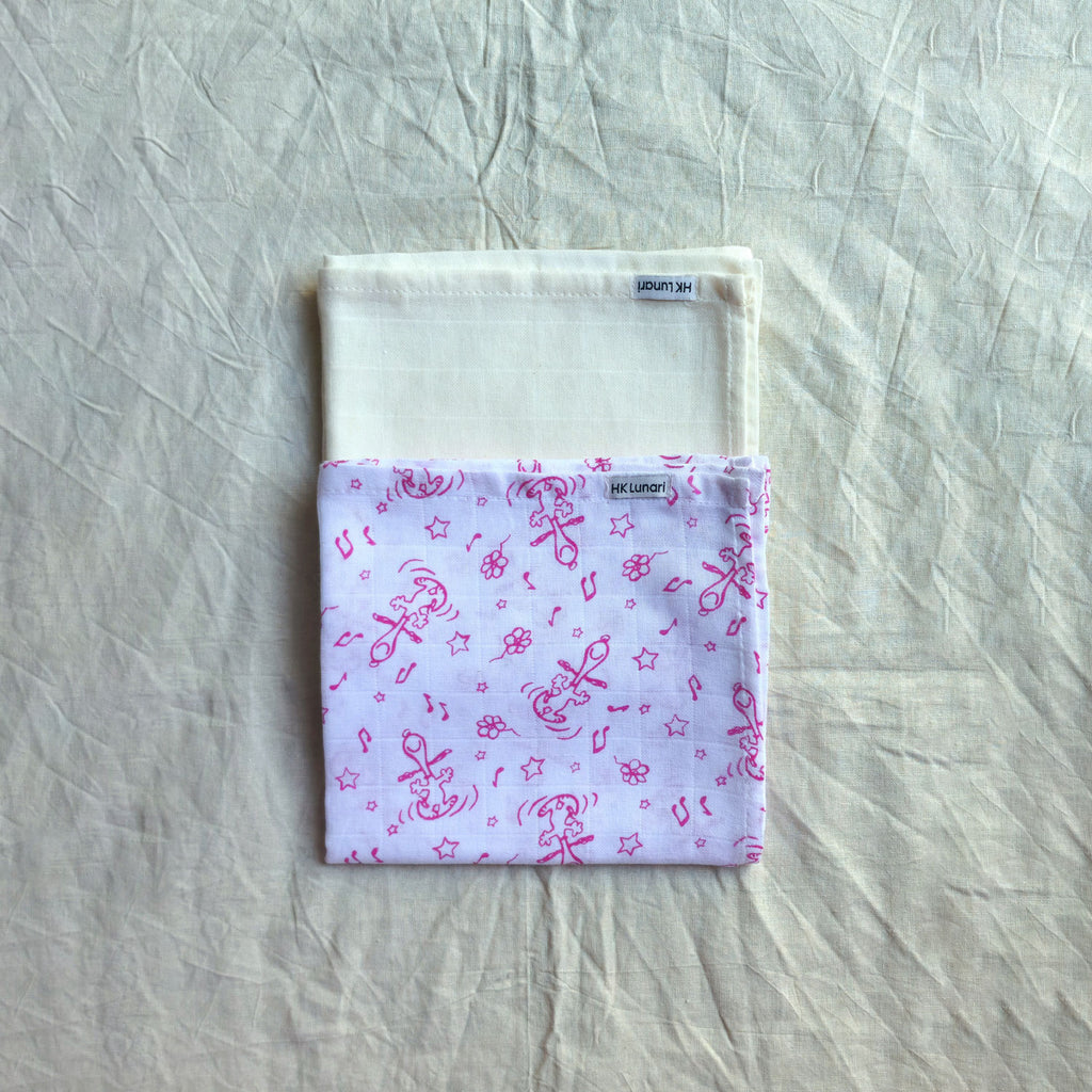 Muslin Swaddle Sheets – Pink & Ivory(85x85cm)