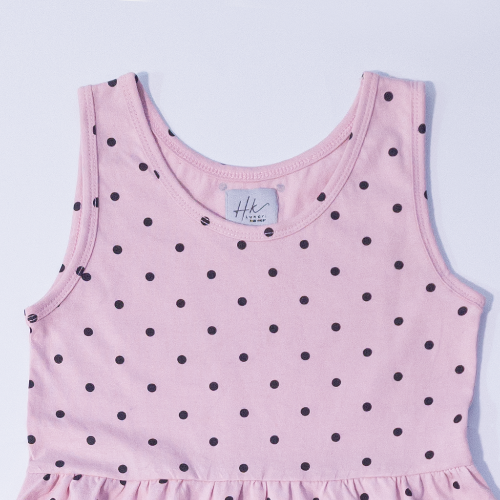Girls pink polka dot cotton sleeveless frock