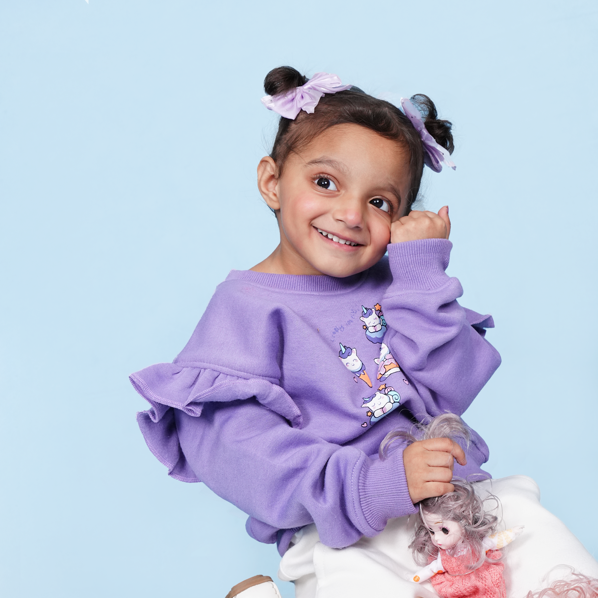 Ruffle Fleece Set – Dreamy Playtime Edit (White & Purple)
