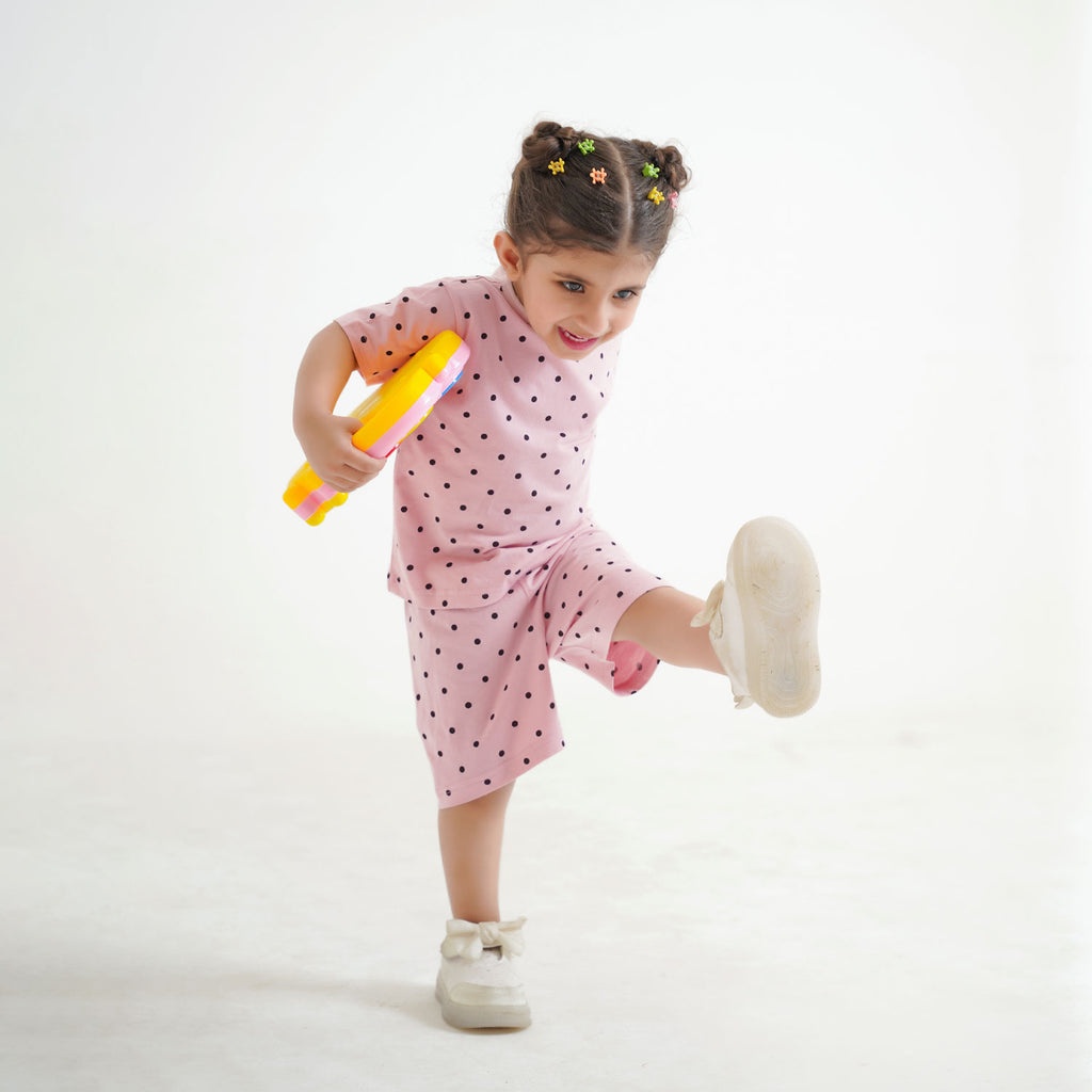 Rosy Dots Tee & Skirt Co-ord – Girls Cotton Set (9M–5Y)