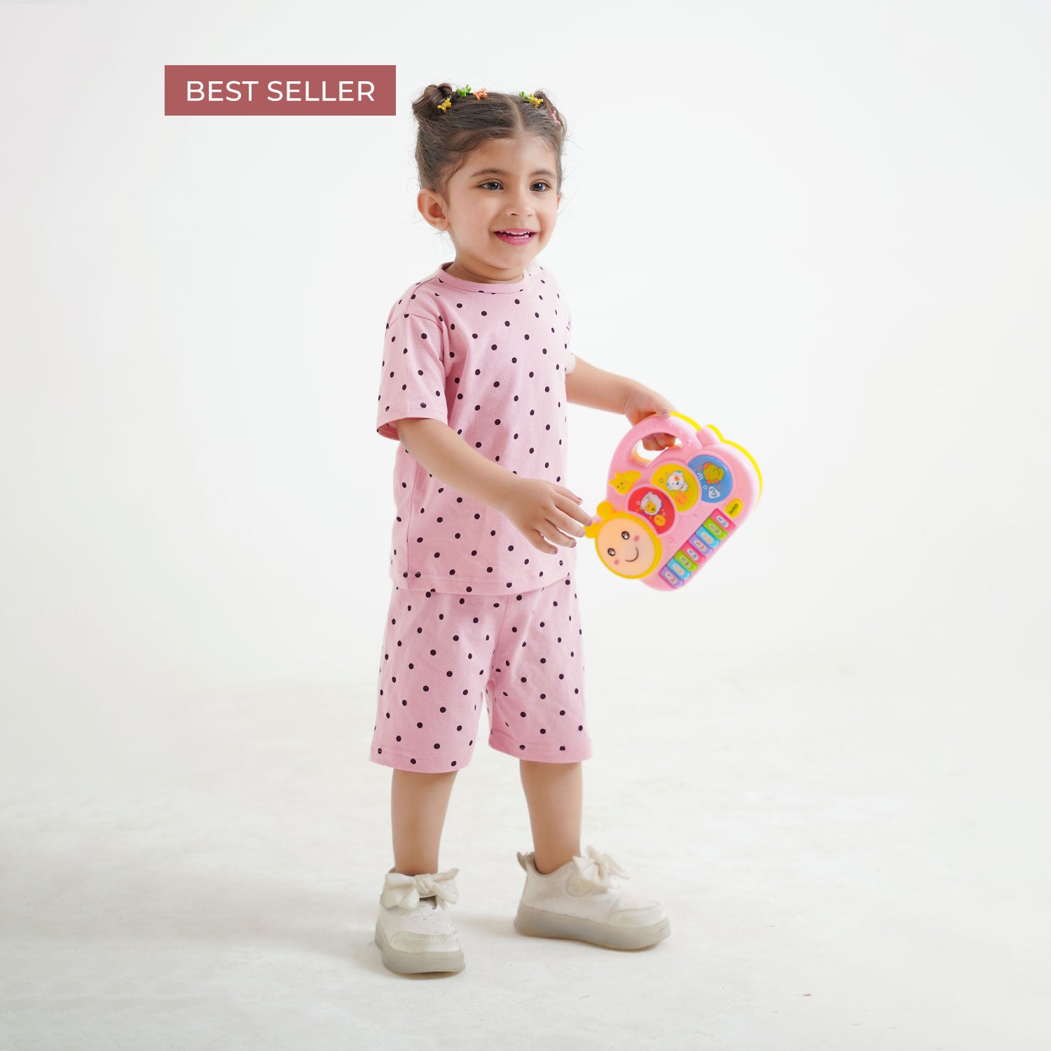 Rosy Dots Tee & Skirt Co-ord – Girls Cotton Set (9M–5Y)