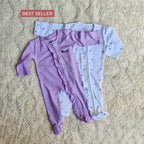 Pack of 2 Baby Cotton Rompers – Purple & White floral Sleepsuits