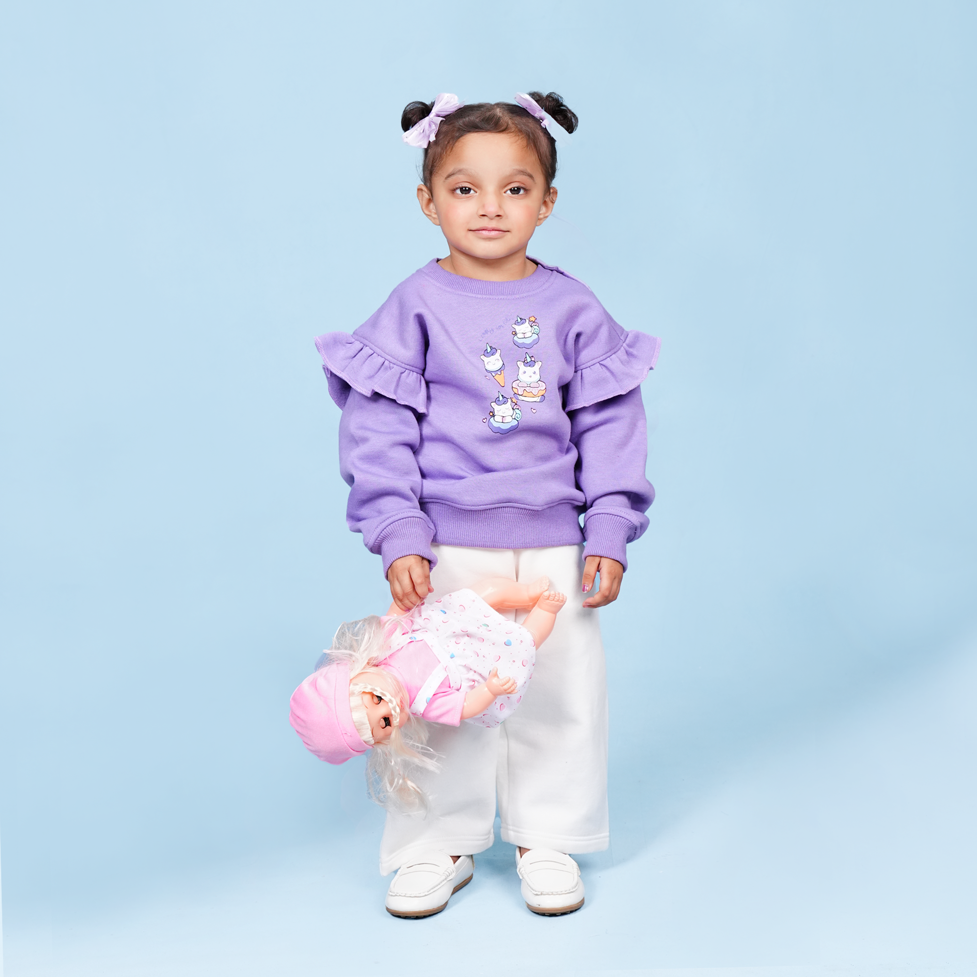 Ruffle Fleece Set – Dreamy Playtime Edit (White & Purple)