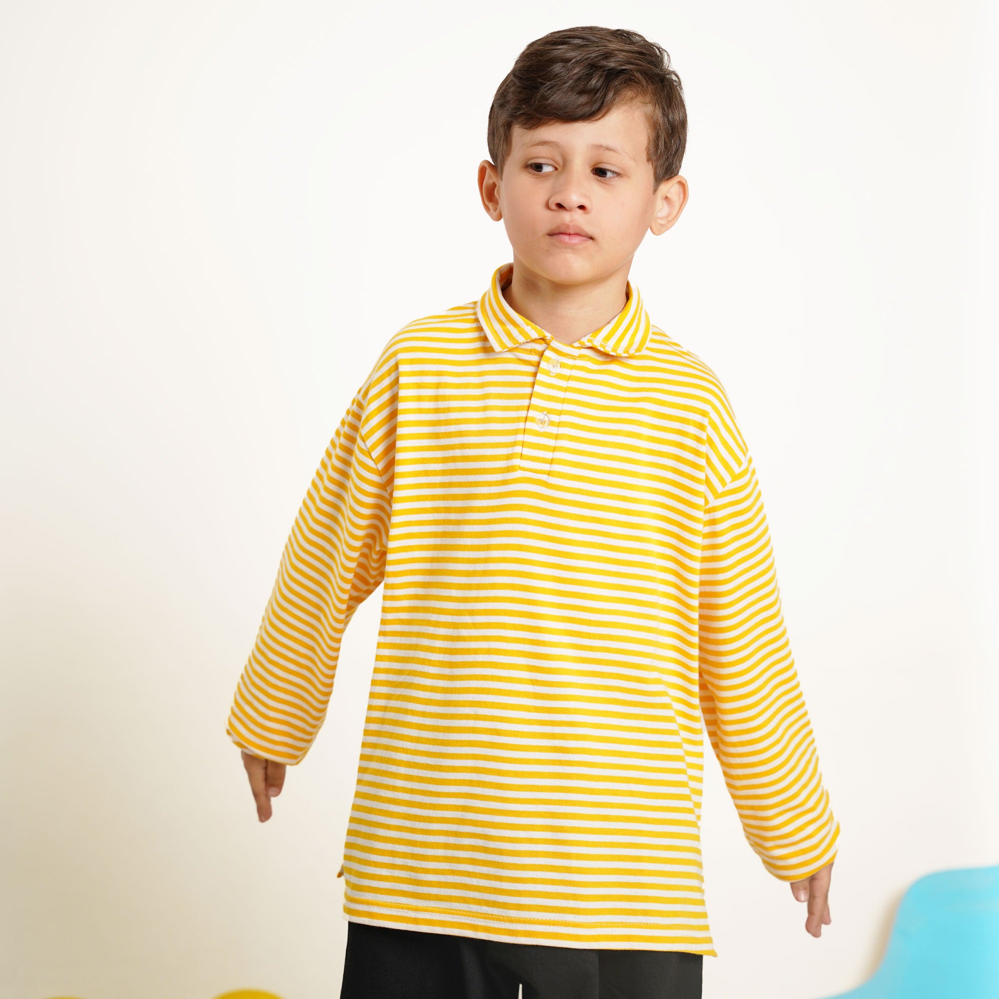 Yellow Stripe Polo Shirt – Cotton