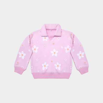 Soft Pink Floral Sweatshirt & Skirt Set