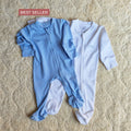 Pack of 2 Baby Cotton Rompers – Sky Blue & White Sleepsuits