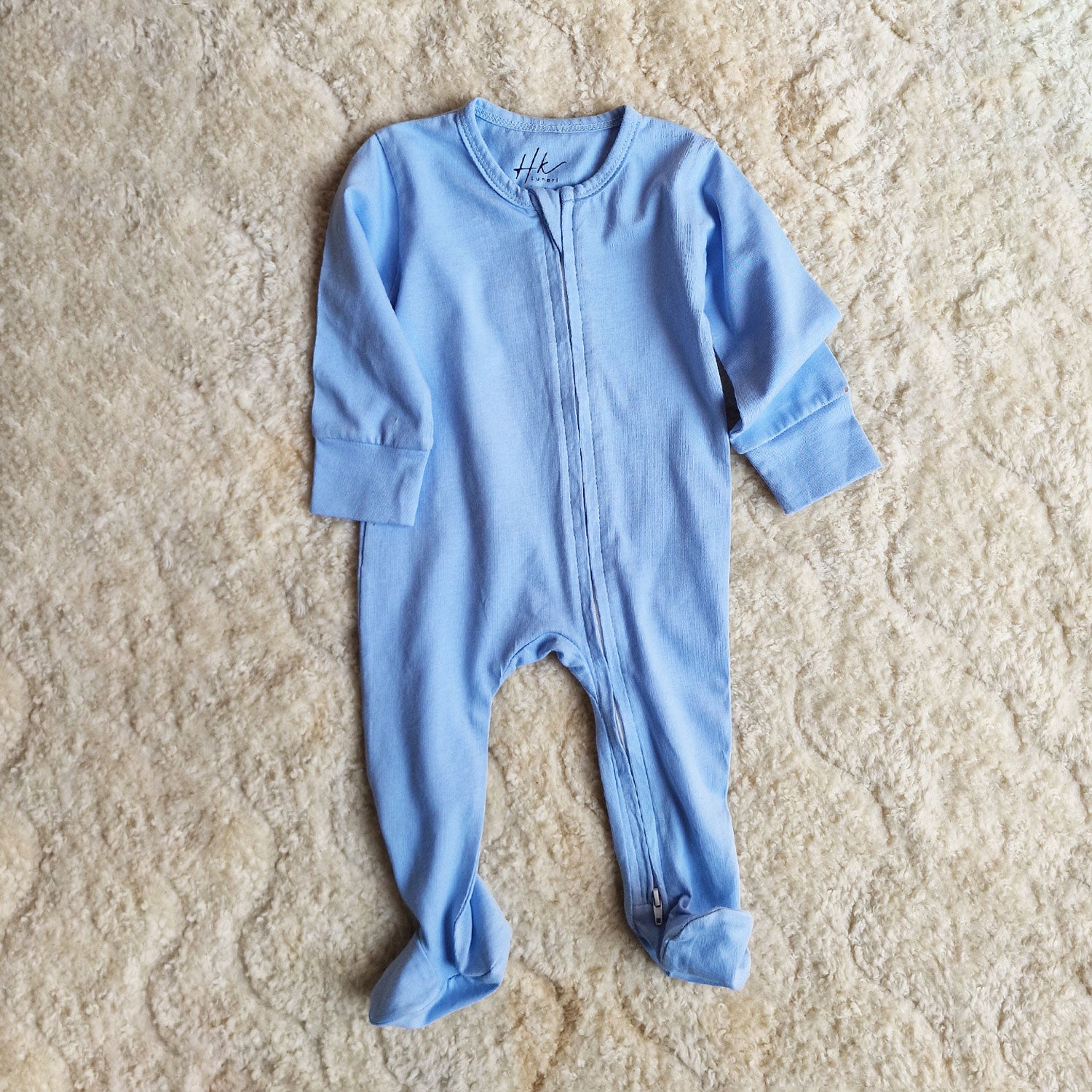 Pack of 2 Baby Cotton Rompers – Sky Blue & White Sleepsuits